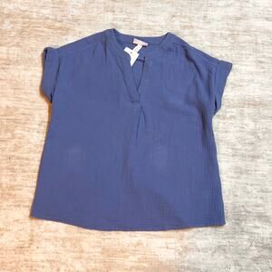 Isabel Maternity Womens XS Blue Gauze Short Sleeve Top V-neck Casual Work New